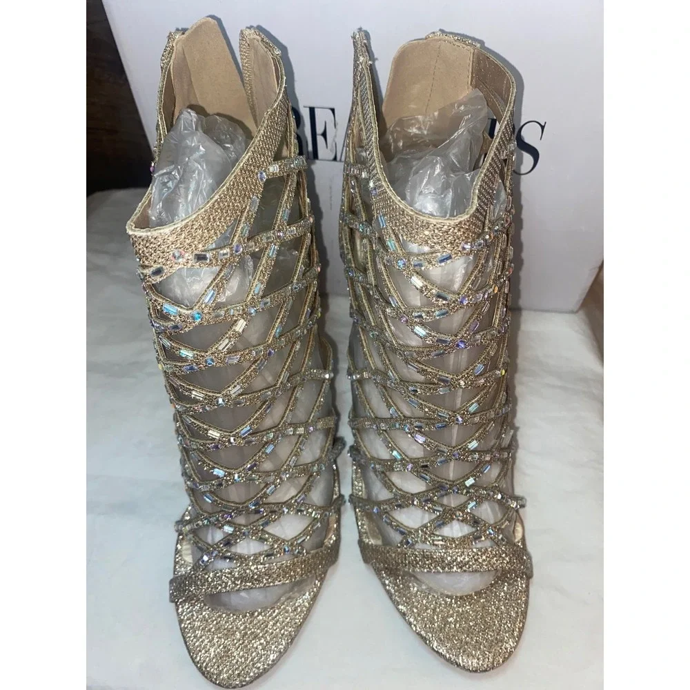 DREAM PAIRS Women's Rhinestone Ankle Strap Open Toe Stiletto, Sz‎ 8